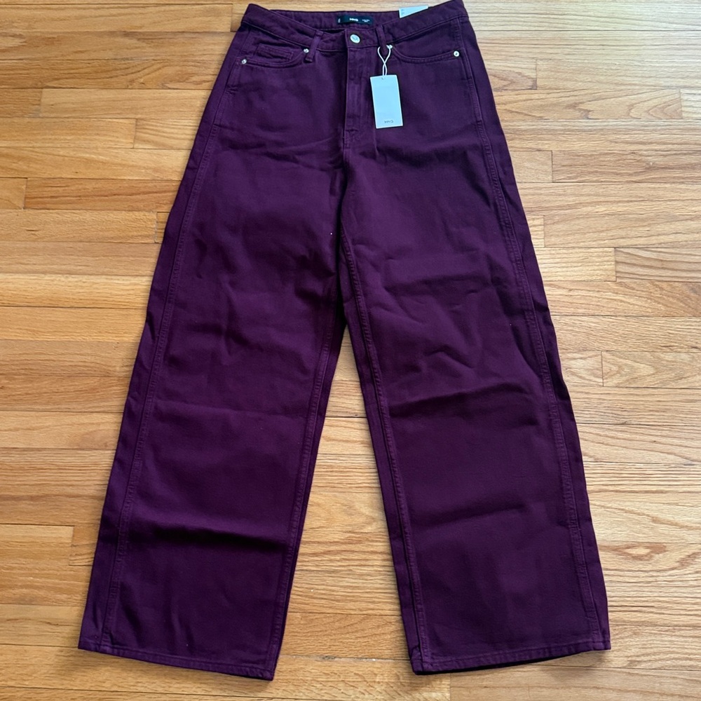 Mango Wide Leg Jeans in Deep Plum
